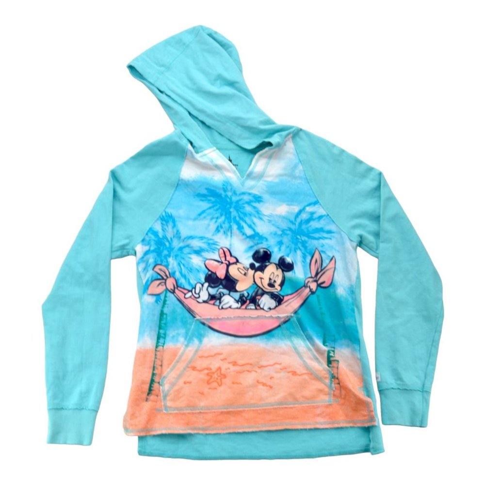 Disney Parks Girls Size XL Hoodie Minnie Mickey Hawaii Aloha Sparkle Light Blue